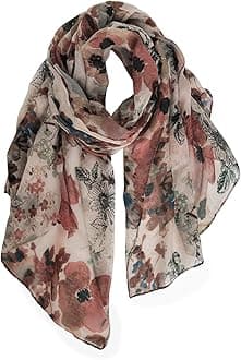 GERINLY Lightweight Scarves Fashion Flowers Print Women Cotton Wrap Scarf