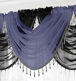 Maple Textiles Voile Curtain Swag with Crystal Beaded Trim (Navy Blue)