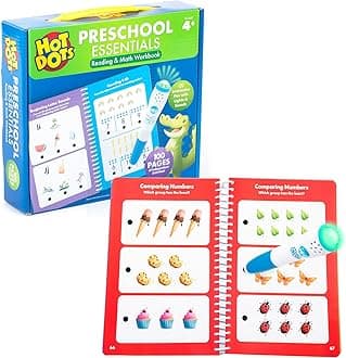 Hot Dots Preschool Essentials: Reading & Math Workbook - Preschool Workbooks with Interactive Pen, Homeschool Learning Books, Build Toddler Reading & Math Skills, Ages 4+