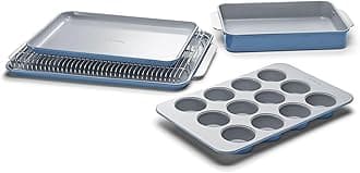 Nonstick Ceramic Bakeware Set (5 Pieces) - Baking Sheets, Assorted Baking Pans & Storage - Aluminized Steel Body - Non Toxic, PTFE & PFOA Free - Slate