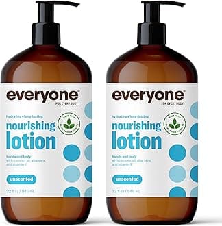 everyone for every body Nourishing Hand and Body Lotion, 32 Ounce (Pack of 2), Unscented, Plant-Based Lotion with Pure Essential Oils, Coconut Oil, Aloe Vera and Vitamin E