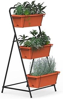 BTY Vertical Raised Garden Bed 3 Tier Elevated Garden Planters Standing Planter Box Outdoor and Indoor for Plants Herbs Flowers Vegetables Brick Red