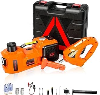 Electric Car Jack 5 Ton 12v, Electric Car Jack Kit with Impact Wrench, Electric Floor Jacks Automotive with Tire Inflation Pump & Two Charging Methods,Intelligent Chip, Gloves and Safety Hamme