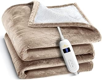 Heated Blanket, Machine Washable Extremely Soft & Comfortable Electric Blanket Throw Fast Heating with Hand Controller 10 Heating Settings & auto Shut-Off (Beige, 50 x 60)