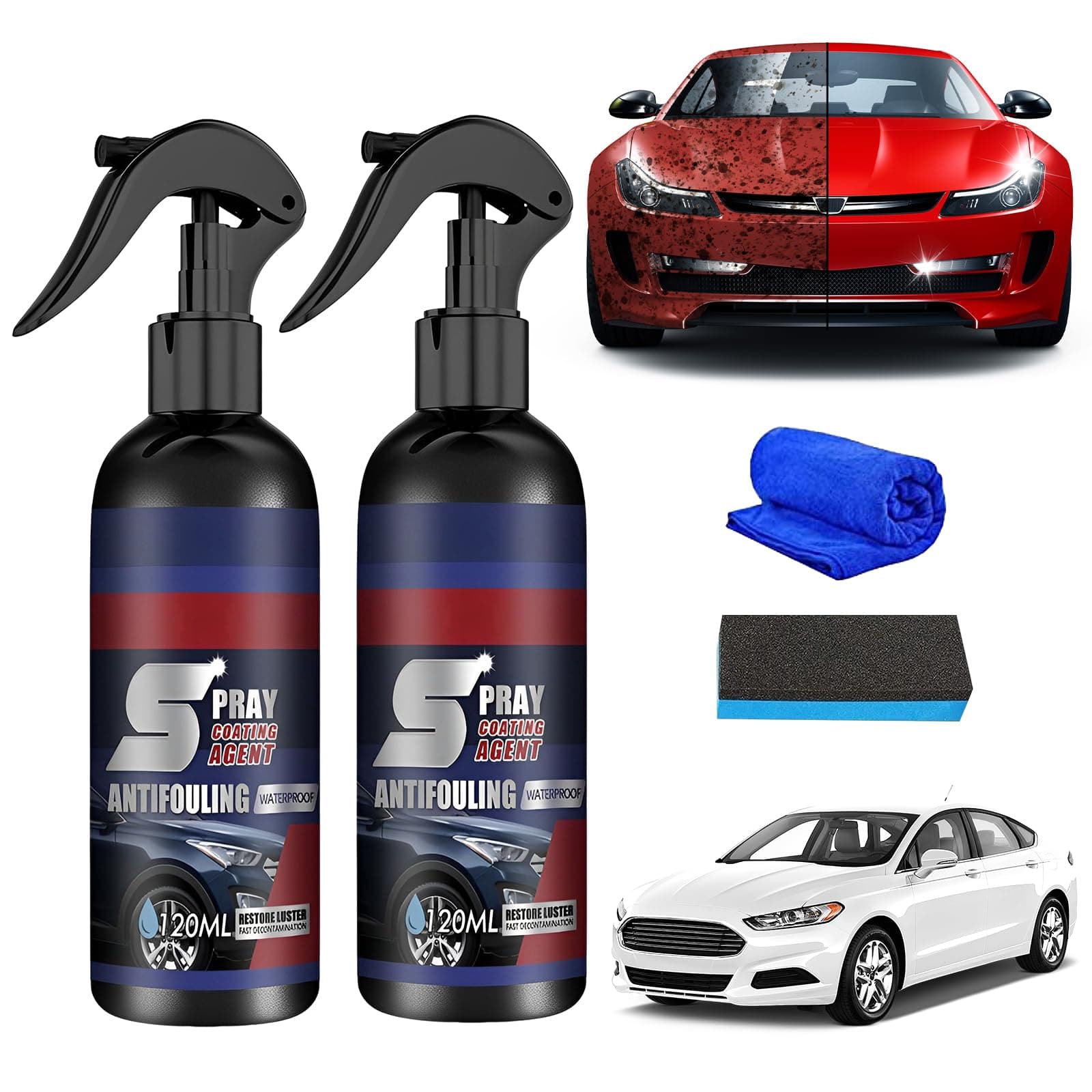 2Pcs Multi-Functional Coating Renewal Agent, 3 in 1 Ceramic Car Coating Spray, High Protection Quick Car Coating Spray, Plastic Parts Refurbish Agent, Nanotechnology Car Scratch Repair Spray
