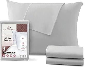 CirclesHome Pillow Protectors 4 Pack King Zippered - 100% Cotton Breathable Pillowcases - Protects Pillows from Dirt, Dust and Debris (King - Set of 4 - 20x36)