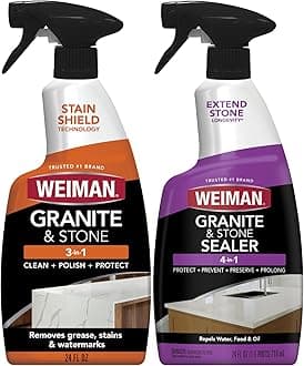 Stone & Granite Countertop Cleaner and Sealer Kit – Clean, Polish & Protect Natural Stone & Granite Sealer – Streak-Free – Safe for Granite, Marble & Quartz – 2 Pack (24 oz Each)