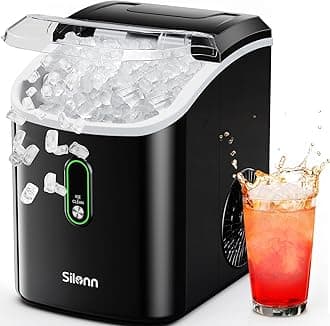 Silonn Nugget Ice Maker Countertop, Pellet Ice Machine with Self-Cleaning Function, Sonic Ice Maker Produces 33lbs of Chewable Ice in 24 Hours, Ideal for Home Kitchen and Office (Black)