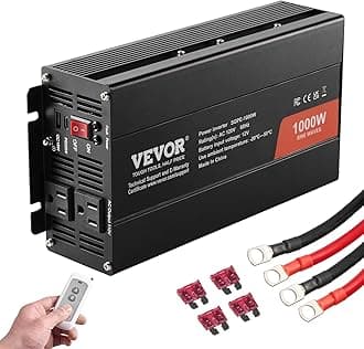 VEVOR 1000W Pure Sine Wave Inverter, DC 12V to AC 120V Power Inverter with 2 AC Outlets 1 USB Port 1 Type-C Port, Remote Control for Small Home Devices Like Smartphone Laptop, CE FCC Certified