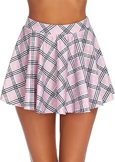 Avidlove Pleated Mini Skirt Plaid Skirts High Waist A Line Skater Skirt for Lingerie Schoolgirl