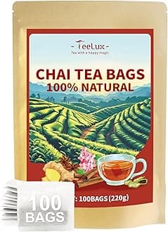 TeeLux Chai Tea Bags 100 Count, Vegan, Aromatic, Blend Cinnamon, Cardamom, Black Pepper, Cloves, Black Tea, Biodegradable Tea Bags