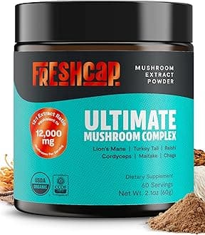 FreshCap Mushrooms Coffee Substitute Ultimate Mushroom Supplement Powder 12,000mg - Nootropic Organic Mushroom Complex for Focus & Memory, Mushroom Powder Extract (60 Servings)
