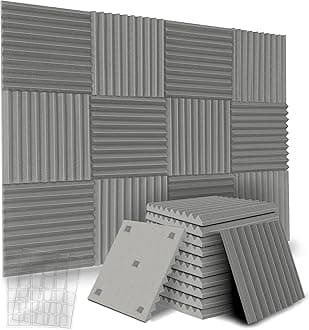 Self Adhesive Acoustic Panels, 12 x 12 x 1 Inch, Soundproof Foam Panels, High Density Soundproofing Wall Panels for Home Studio, Acoustic Foam Wedges, Absorbs Noise (Grey)