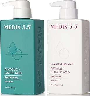 MEDIX Exfoliating Glycolic Acid Body Wash & Face Wash + Fragrance Free Retinol Body Lotion Skin Care Set | Crepey Skin Care Treatment | Lactic Acid Foaming Wash For KP Bumps, Keratosis Pilaris & Acne