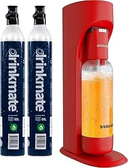 Drinkmate OmniFizz Sparkling Water and Soda Maker, Carbonates Any Drink Not Just Water, Fizzy Drink Maker, Water Carbonator, Sparkling Water Machine, x2 CO2 Cylinders Included, Royal Red