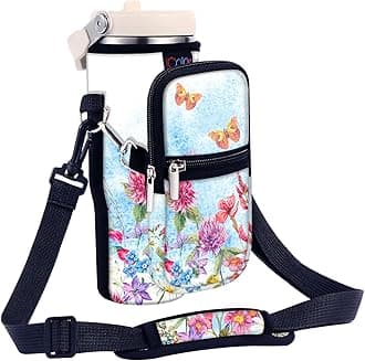 icolor Water Bottle Carrier Bag for Stanley IceFlow Flip Straw Tumbler 20/30oz Stanley IceFlow Mug Carrying Holder Neoprene Sleeve Stanley Cup Accessories Pouch Crossbody Sling for Travel Fitness