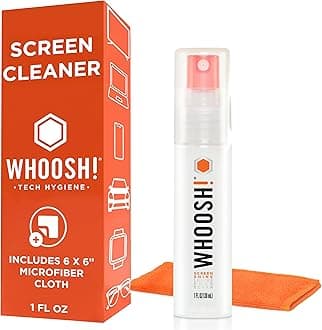 WHOOSH! Screen Shine Go - 1 fl oz Refillable Screen Cleaner Kit with Microfiber Cloth for MacBook, Phone, iPad & Eyeglasses - Powerful Streak-Free Cleaning - Pocket-Sized, TSA-Approved for Travel
