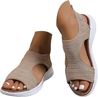 Sandals for Women Orthopedic, Sandals with Arch Support Summer Ladies Wedge Cushion Walking Shoes Platform Casual Mesh Beach Comfy Washable Memory Foam Slingback Slide Sport Knit Shoes