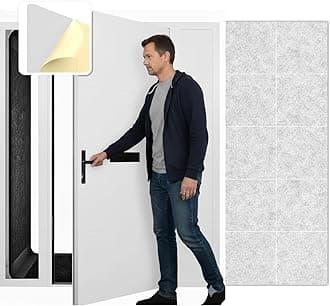 20 Pack Soundproof Door Kit Pro Panels – Self-Adhesive High-Density Foam Tiles, 12"x12"x0.78", 40dB Noise Reduction Acoustic Sound Insulation for Interior Doors & Home Studios – White 1244