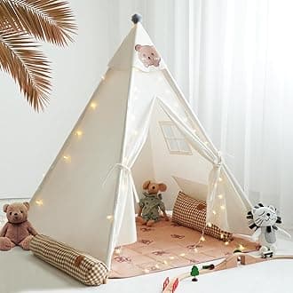 Teepee Tent for Kids-Portable Children Play Tent Indoor Outdoor (White with Mat)