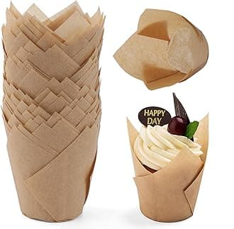 200pcs Tulip Cupcake Liners, Standard Greaseproof Paper Baking Cups Muffin Liners Holders Perfect for Bridal Showers, Baby Showers, Birthday Parties, Banquets, and Catering Events (Natural)