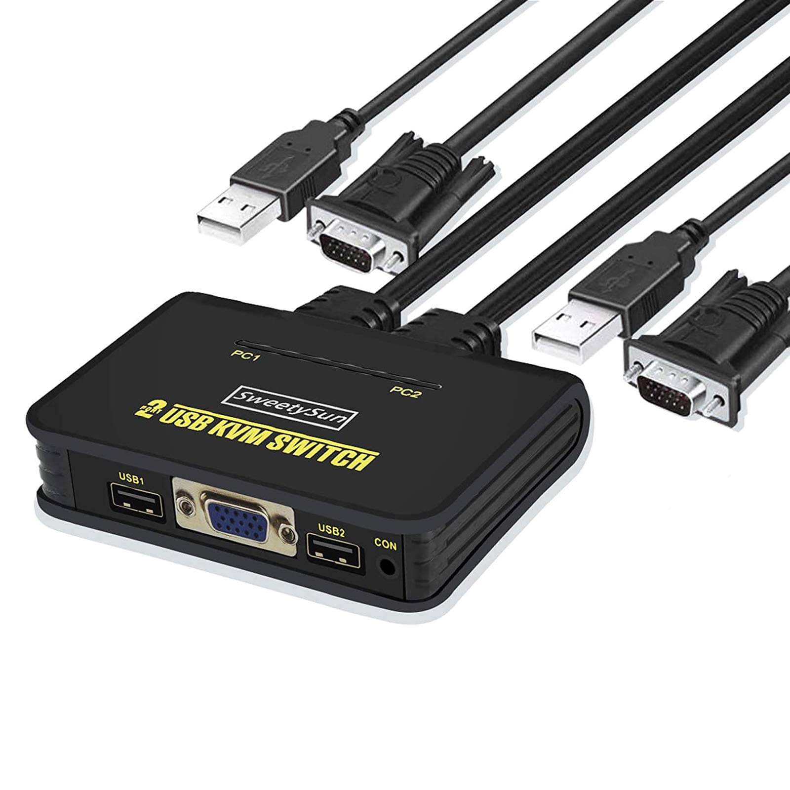 2-Port USB VGA Cable KVM Switch - HotKey Switch,2 in 1 Out Dual VGA Port Selector Switcher for Mouse Keyboard Monitor Sharing Between 2 Computer (No Power Adapter and Button Switching)