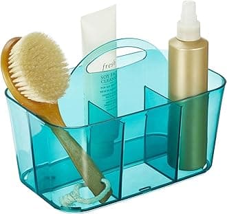 mDesignSmall Plastic Portable Shower Basket Caddy Organizer Tote with Handle for Dorm, Bathroom, Shelf, Cabinet; Holds Soap, Shampoo, Conditioner, Combs, Brushes, Lumiere Collection, Dark Aqua Tint