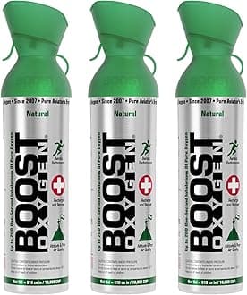 Boost Oxygen Large Natural 10 Liter Canister | Respiratory Support for Aerobic Recovery, Altitude, Performance and Health (3 Pack)