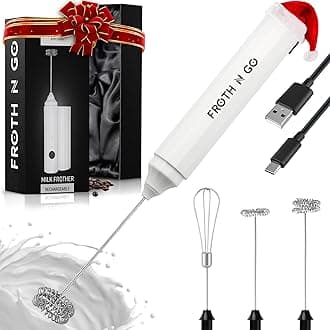 Zulay Froth N Go Milk Frother – Rechargeable 3-in-1 Handheld Frother Wand with Travel Case & USB-C Charger – Single, Double & Egg Whisk for Latte, Cappuccino, Matcha, Protein Shakes – White