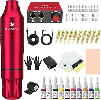 Tattoo Gun Tattoo Kit for Beginners Complete Set,Tattoo Practice Starter kit Rotary Tattoo Pen Machine,power supply,Ink, Cartridge Needles Tattoo Supplies(Rose Red)