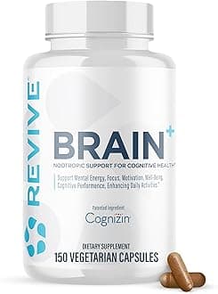 Revive MD Brain Supplements for Memory and Focus, Brain Plus, 150 Capsules - Stimulant Free Natural Supplement with No Fillers Supports Cognitive Function, Memory & Focus - Vegan, Gluten & Soy Free