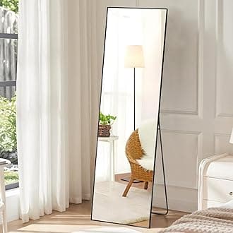 DUMOS Full Length Mirror with Stand, 59''×16'' Floor Mirror with Aluminum Alloy Frame for Bedroom, Standing Full Body Mirror with Shatter-Proof Glass for Wall, Living Room, Cloakroom, Rect-Black,