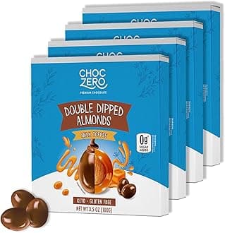 Milk Chocolate Toffee Almonds – Roasted Nuts Covered in Sugar-Free Brittle, No Sugar Added, Keto Friendly, High Fiber, Low Sugar Snack – 3.5oz (Pack of 4)