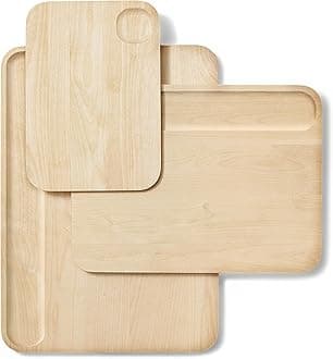 4-Piece Double Sided Wood Cutting Board Set - Made From FSC-Certified Birch Wood - Mineral Oil & Wax Finish - 3 Sizes - Small, Medium, & Large - Storage Organizers Included
