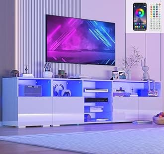 79IN LED TV Stand for 75/80/85inch TV,High Glossy Modern TV Stand for Living Room,TV Entertainment Center with Adjustable Storage Shelf,RGB LED Lighting,TV Console(White)The Forest Stewardship Council