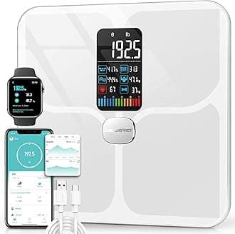 Body Fat Scale,Digital Smart Bathroom Scale for Body Weight,Large Color Display Screen,16 Body Composition Metrics BMI,Water Weigh,Heart Rate,Baby Mode,400lb,Rechargeable (White)