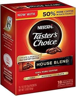 Nescafe Taster's Choice, House Blend Instant Coffee Single Serve Sticks, 18 Count