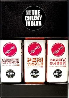 Assorted Sauces Gift Pack, Tang 'n' Cheek 225g, Tamarind Ketchup 270g & Peri Tickle 225g, Flavourful Indian Style Sauces, Made in UK, Ideal For Dips, Curries, Chutneys, Marinades