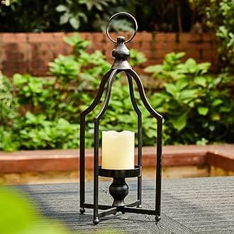 Glitzhome 16.5" H Modern Farmhouse Black Metal Lantern Decorative Hanging Candle Lanterns (Small)