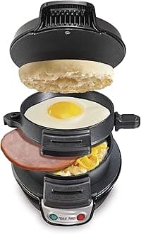 Breakfast Sandwich Maker with Egg Cooker Ring, Customize Ingredients, Perfect for English Muffins, Croissants, Mini Waffles, Perfect White Elephant Gifts, Black (25477)