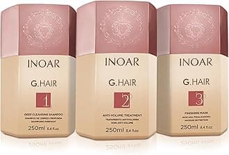 Inoar G.Hair Keratin Smoothing System Set, Deep Cleansing Shampoo, Smoothing Treatment & Finishing Mask with Keratin, Shea Butter & Coconut Oil, 8.4 fl oz Each​