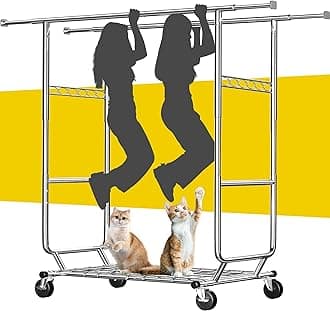 - Raybee Clothes Rack Load 630LBS, Heavy Duty Clothes Rack, Rolling Clothing Racks for Hanging Clothes with Wheels, Adjustable & Commercial Garment Rack, 22" D x 75" W x 68" H