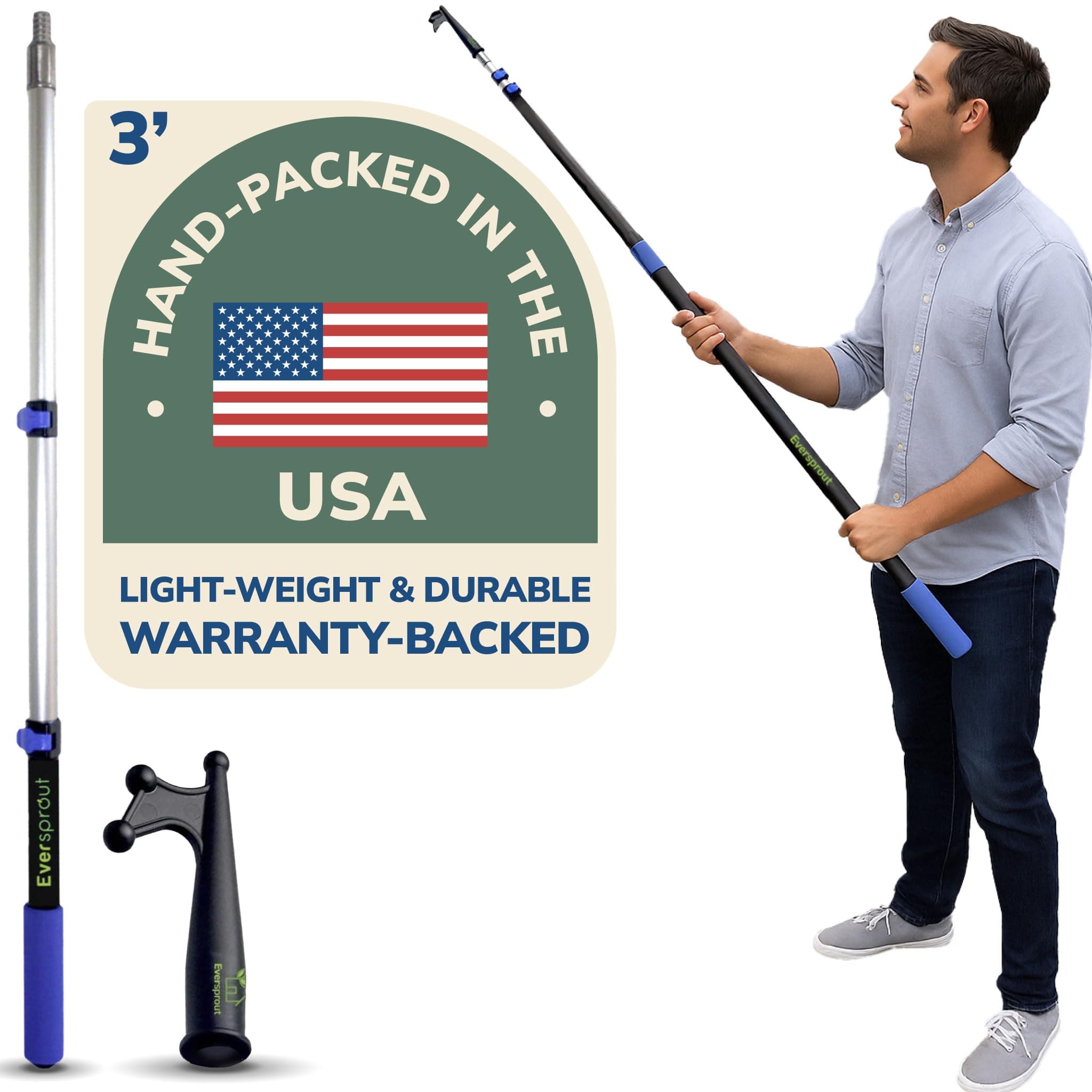 EVERSPROUT Telescoping Boat Hook | Floats, Scratch-Resistant, Sturdy Design | Durable & Lightweight, 3-Stage Anodized Aluminum Pole | Threaded End for Boating Accessories
