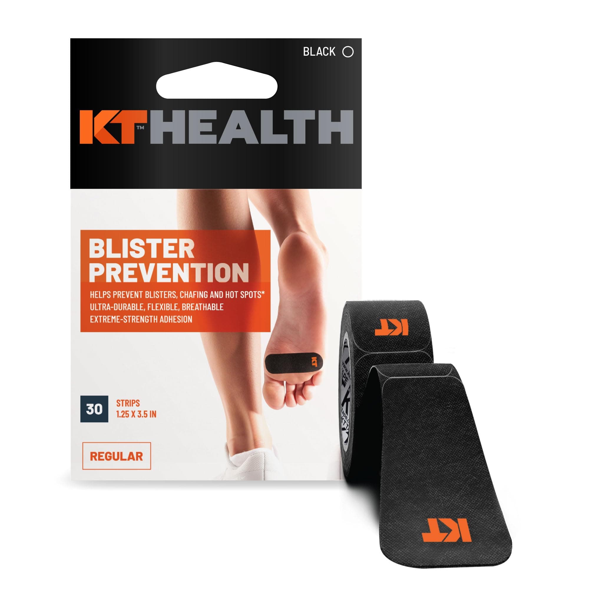 KT Health Blister Prevention Tape – 30 Precut Strips for Blister Protection, Strong Adhesive, Dermatologist Tested, Ideal for Athletes and Active Lifestyles – Black