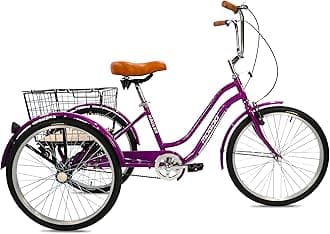 Mogoo Hauler Adult Tricycle - 24/26 Inch - Steel Frame, Removable Rear Basket With Wheels, Alloy Rims, Parking Brake, Saddle with Springs, Vintage Design, Perfect for Shopping