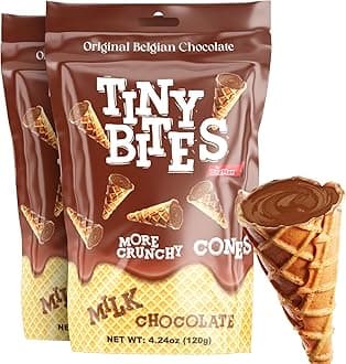 BeeMax Tiny Bites Milk Chocolate Mini Waffle Cones - 4.24 oz Bag (Pack of 2) - Crispy Waffle Cones Filled with Belgian Milk Chocolate - Bite-Sized Snacks for Parties, Lunchboxes & Dessert Boards