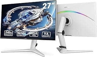 Monitor, 27” 240Hz Gaming Monitor, Mini-LED Panel- QHD (2560 x 1440) Computer Screen, 1ms, HDR 1000 Display, 100% sRGB, Height Adjustable, HDMI/DisplayPort, White/Grey, GN10