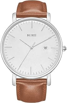 Men's Watch, Leather, Brand, Simple, Waterproof, Analog, Business, Men's Watch, Popular, Date, Quartz, Stylish, Thin, silver-white 1
