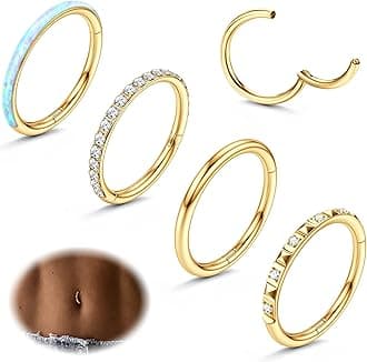 14G Belly Button Rings 316L Surgical Steel Belly Hoop Ring Clear CZ Opal Belly Ring Clicker Segment Belly Piercing Jewelry 10mm 12mm