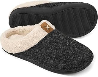 Mens Warm Fuzzy Slip On Slippers, Sherpa Lined House Shoes with Memory Foam for Indoor Outdoor, Mens Gifts for Winter
